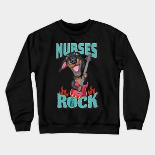 Nurses Rock with dachshund doxie dog and guitar on a tee Crewneck Sweatshirt